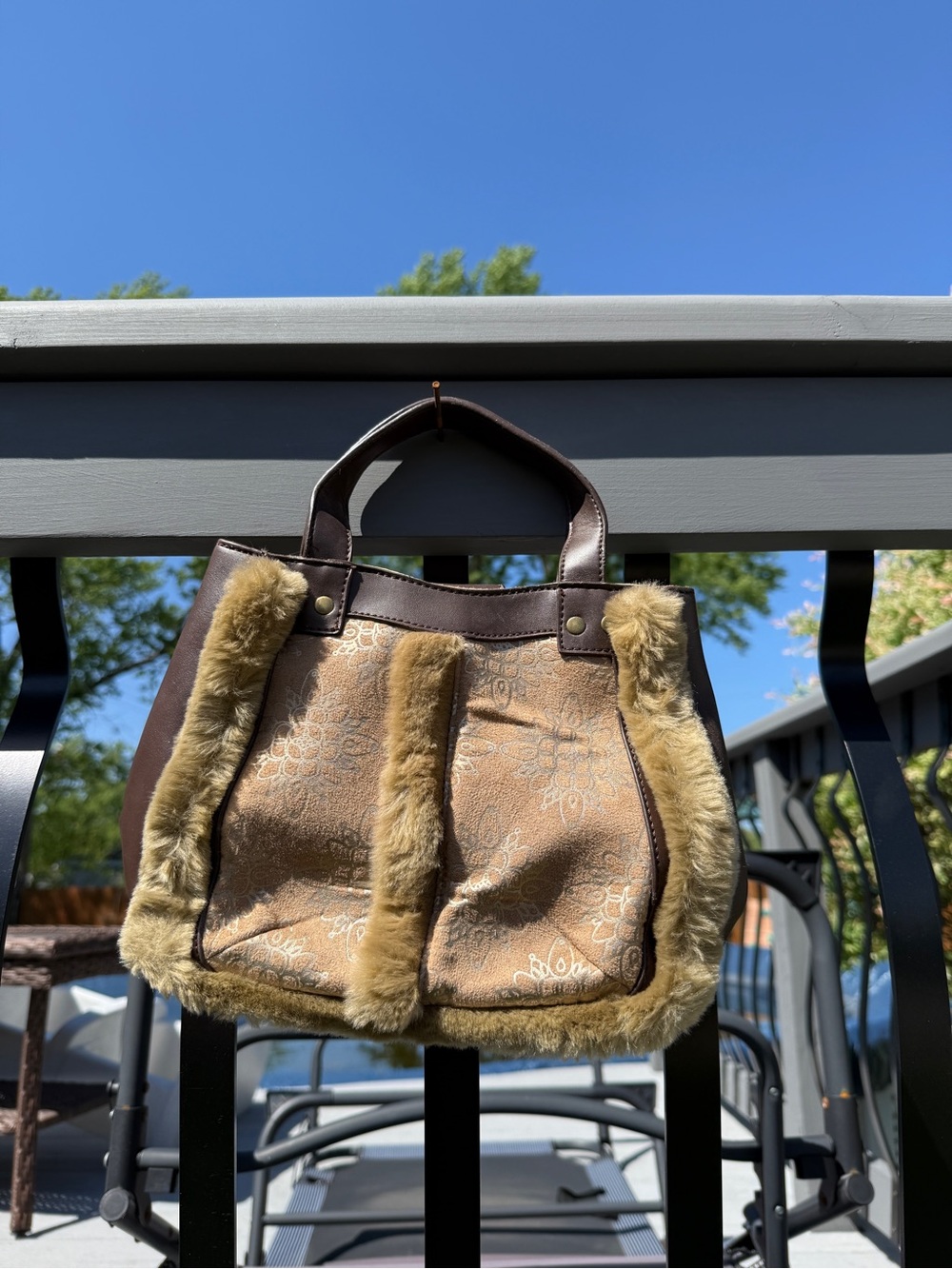 Brown Faux Fur Trim Tote Bag - Women